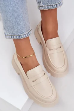 Mokasyny Damskie Z Eko Skóry Jasnobeżowe Sendall