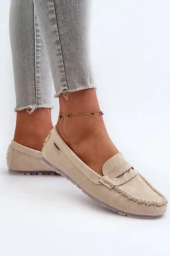Mokasyny Damskie Z Eko Skóry Jasnobeżowe Celoria