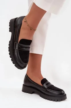 Mokasyny Damskie Z Eko Skóry Czarne Cailen