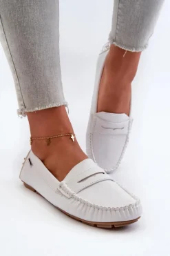 Mokasyny Damskie Z Eko Skóry Białe Rerceria