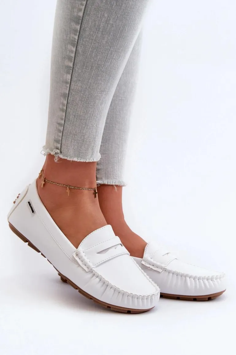 Mokasyny Damskie Z Eko Skóry Białe Rerceria