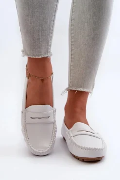 Mokasyny Damskie Z Eko Skóry Białe Rerceria