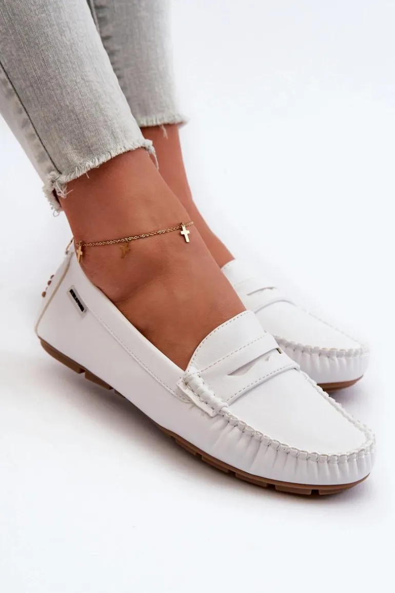 Mokasyny Damskie Z Eko Skóry Białe Rerceria