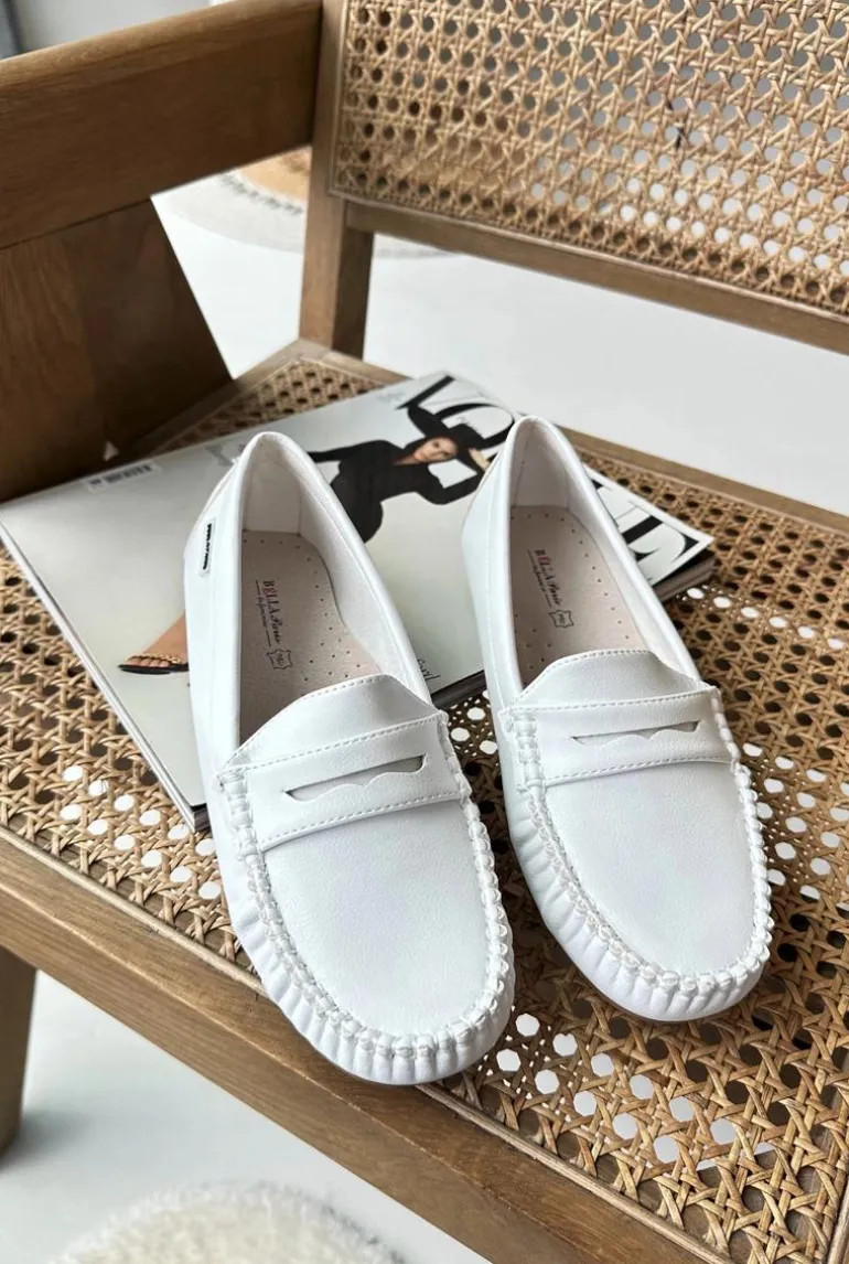 Mokasyny Damskie Z Eko Skóry Białe Rerceria