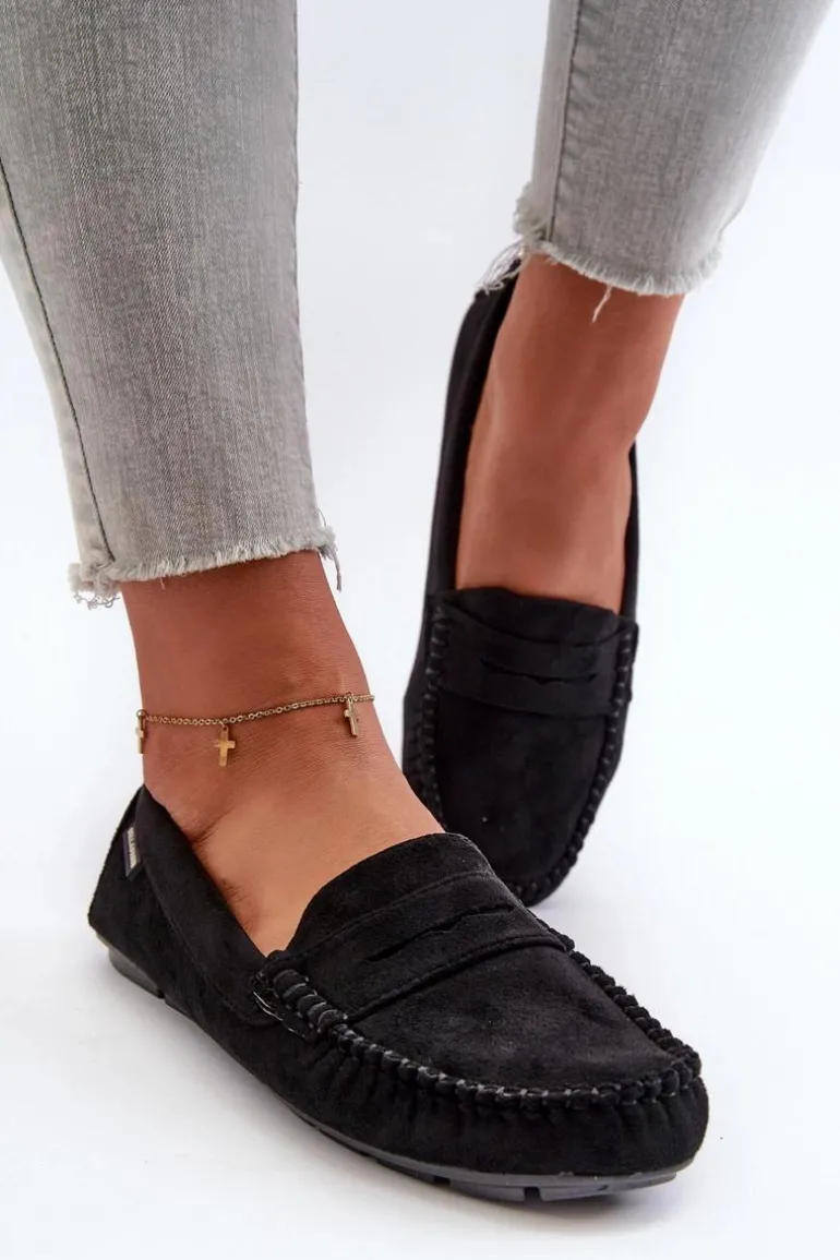 Mokasyny Damskie Z Eko Zamszu Czarne Rerceria