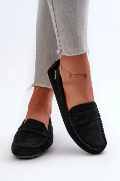 Mokasyny Damskie Z Eko Zamszu Czarne Rerceria