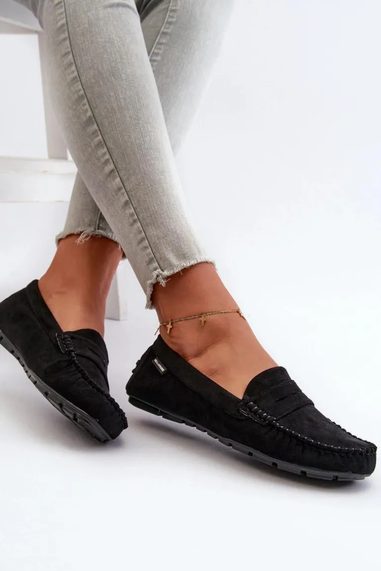 Mokasyny Damskie Z Eko Zamszu Czarne Rerceria