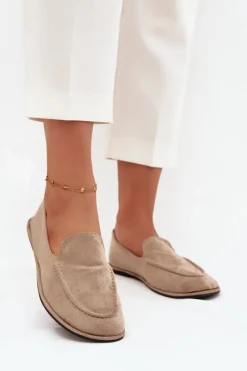 Mokasyny Damskie Z Eko Zamszu Płaskie Beżowe Miryelle