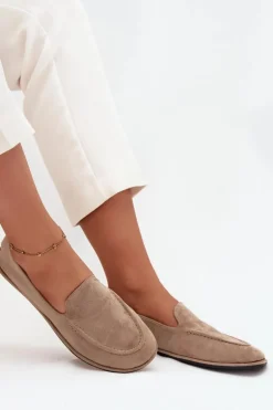 Mokasyny Damskie Z Eko Zamszu Płaskie Beżowe Miryelle