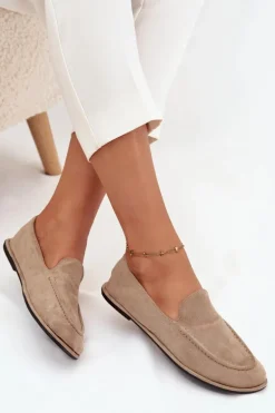 Mokasyny Damskie Z Eko Zamszu Płaskie Beżowe Miryelle