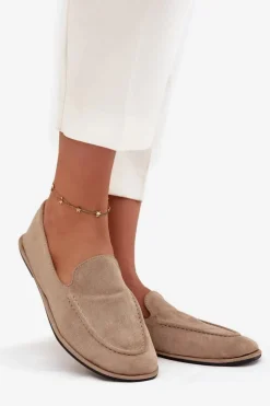 Mokasyny Damskie Z Eko Zamszu Płaskie Beżowe Miryelle