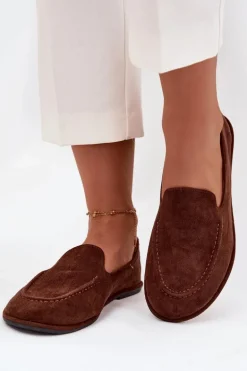 Mokasyny Damskie Z Eko Zamszu Płaskie Brązowe Miryelle