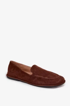 Mokasyny Damskie Z Eko Zamszu Płaskie Brązowe Miryelle