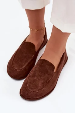 Mokasyny Damskie Z Eko Zamszu Płaskie Brązowe Miryelle