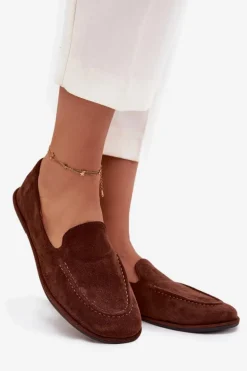 Mokasyny Damskie Z Eko Zamszu Płaskie Brązowe Miryelle