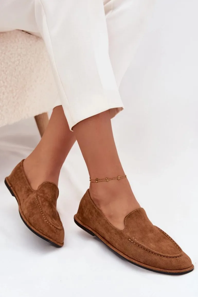 Mokasyny Damskie Z Eko Zamszu Płaskie Camel Miryelle