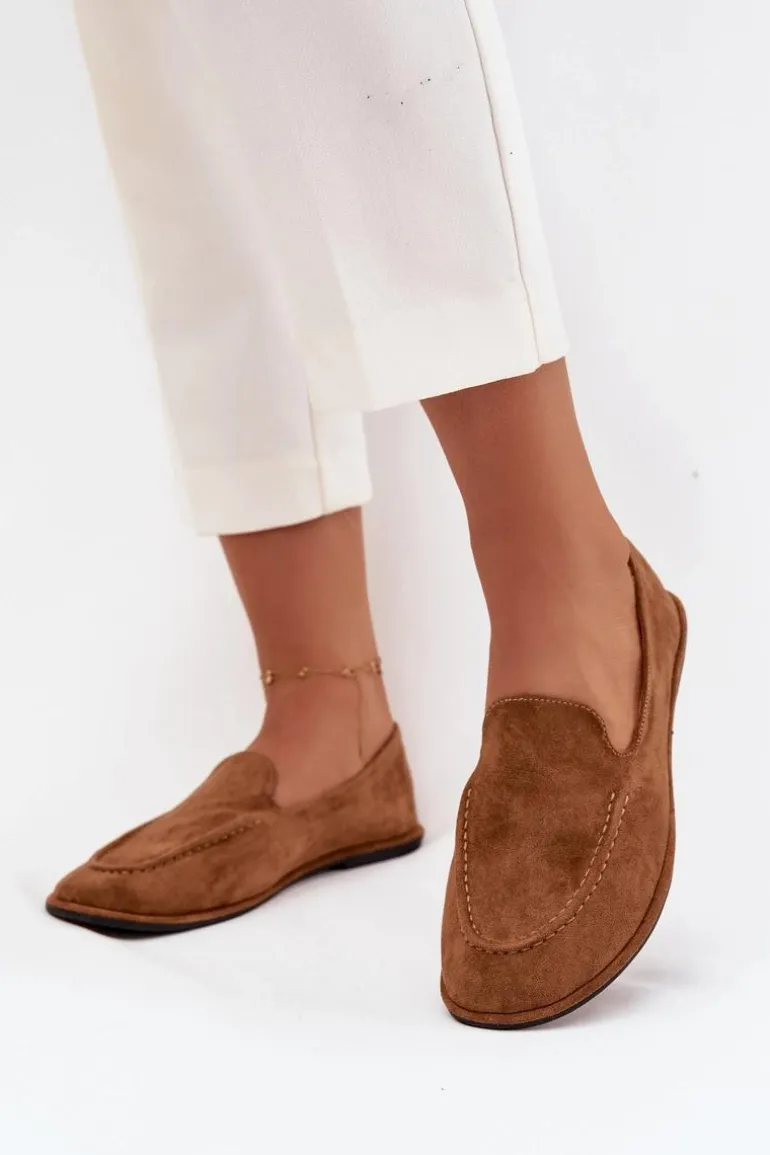 Mokasyny Damskie Z Eko Zamszu Płaskie Camel Miryelle