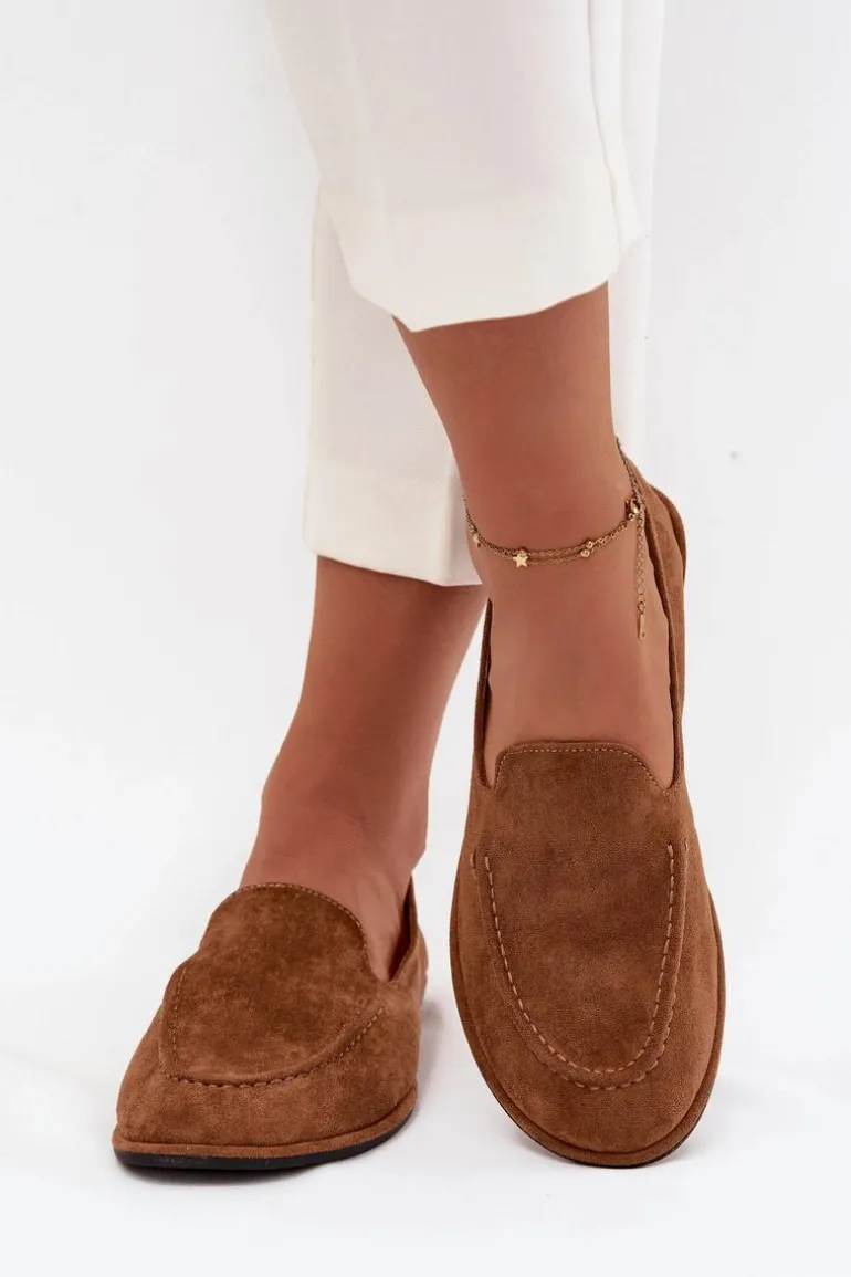 Mokasyny Damskie Z Eko Zamszu Płaskie Camel Miryelle