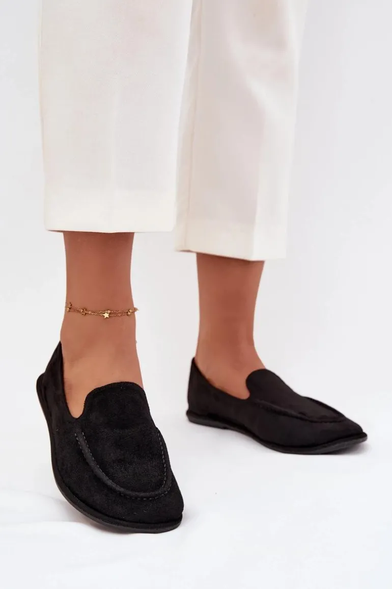 Mokasyny Damskie Z Eko Zamszu Płaskie Czarne Miryelle