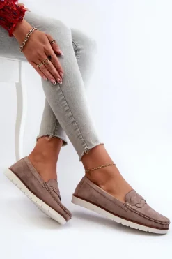 Mokasyny Damskie Z Eko Zamszu Ciemnobeżowe Nestalia