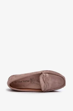 Mokasyny Damskie Z Eko Zamszu Ciemnobeżowe Nestalia