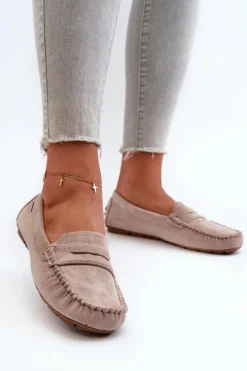 Mokasyny Damskie Z Eko Zamszu Jasnobeżowe Rerceria