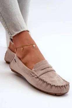 Mokasyny Damskie Z Eko Zamszu Jasnobeżowe Rerceria