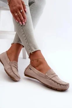 Mokasyny Damskie Z Eko Zamszu Jasnobeżowe Rerceria