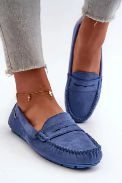 Mokasyny Damskie Z Eko Zamszu Niebieskie Rerceria