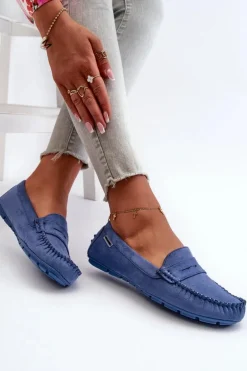 Mokasyny Damskie Z Eko Zamszu Niebieskie Rerceria