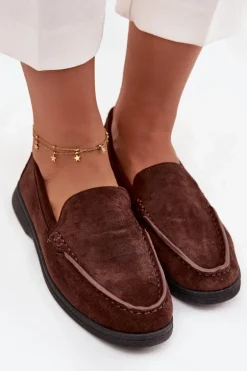 Mokasyny Damskie Z Eko Zamszu Czekoladowe Tynara