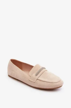 Mokasyny Damskie Z Ekozamszu Beżowe Ladite