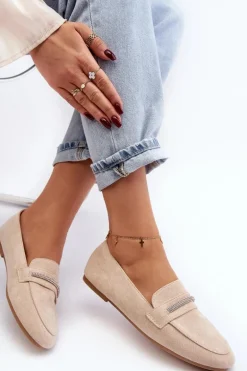 Mokasyny Damskie Z Ekozamszu Beżowe Ladite