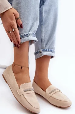 Mokasyny Damskie Z Ekozamszu Beżowe Ladite