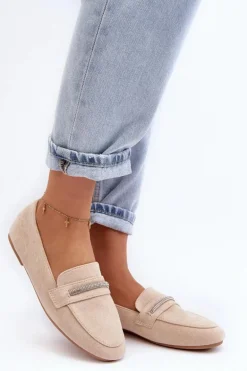 Mokasyny Damskie Z Ekozamszu Beżowe Ladite