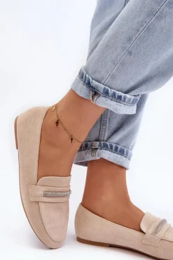 Mokasyny Damskie Z Ekozamszu Beżowe Ladite