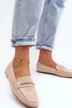 Mokasyny Damskie Z Ekozamszu Beżowe Ladite