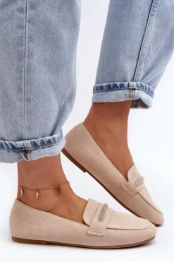 Mokasyny Damskie Z Ekozamszu Beżowe Ladite