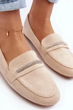 Mokasyny Damskie Z Ekozamszu Beżowe Ladite