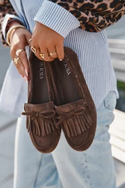 Mokasyny Damskie Z Frędzlami I Kokardką Ciemnozielone Olivianne