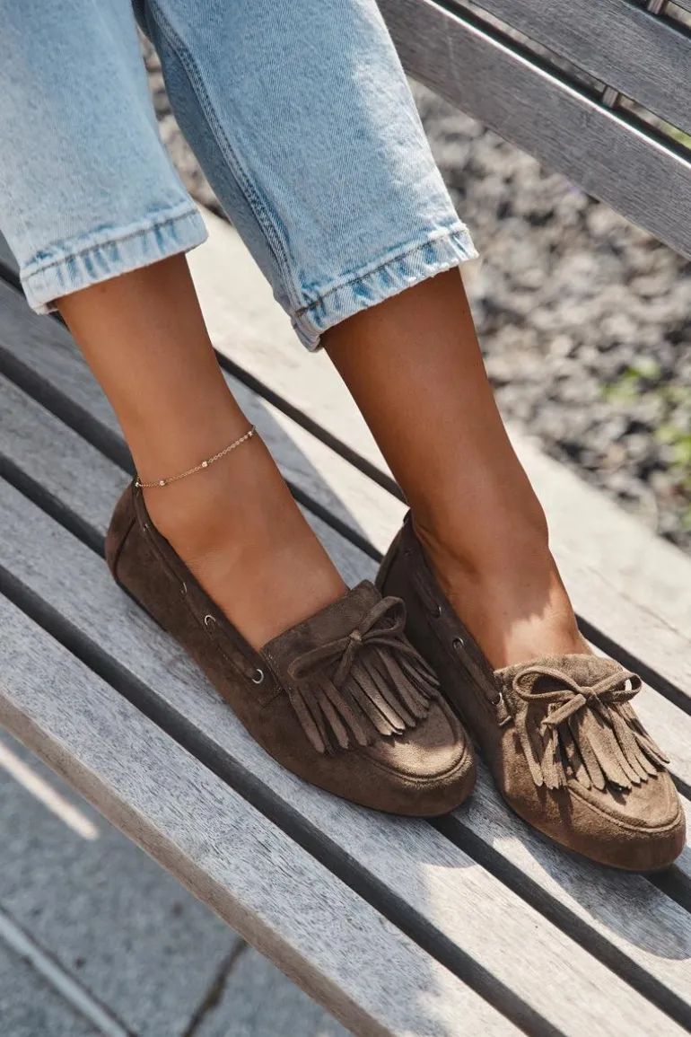 Mokasyny Damskie Z Frędzlami I Kokardką Ciemnozielone Olivianne