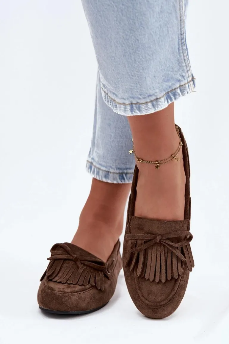 Mokasyny Damskie Z Frędzlami I Kokardką Ciemnozielone Olivianne