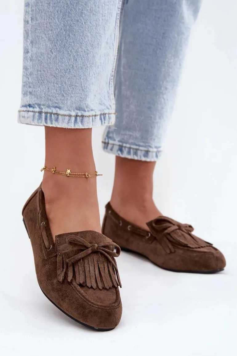 Mokasyny Damskie Z Frędzlami I Kokardką Ciemnozielone Olivianne