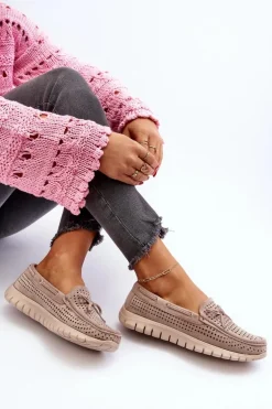 Mokasyny Damskie Z Kokardą Beżowe Reece