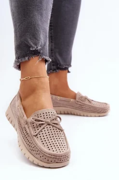 Mokasyny Damskie Z Kokardą Beżowe Reece