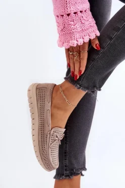 Mokasyny Damskie Z Kokardą Beżowe Reece