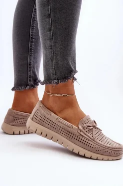 Mokasyny Damskie Z Kokardą Beżowe Reece