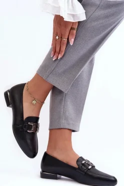 Mokasyny Damskie Z Ozdobą Czarne Camilena