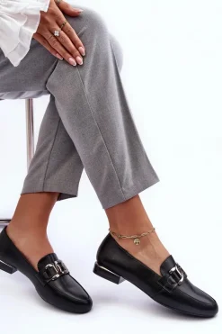 Mokasyny Damskie Z Ozdobą Czarne Camilena