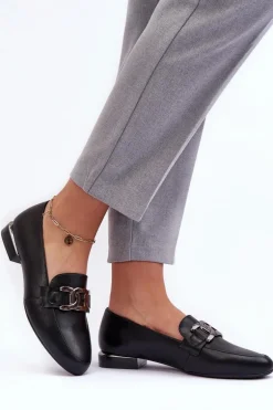 Mokasyny Damskie Z Ozdobą Czarne Camilena
